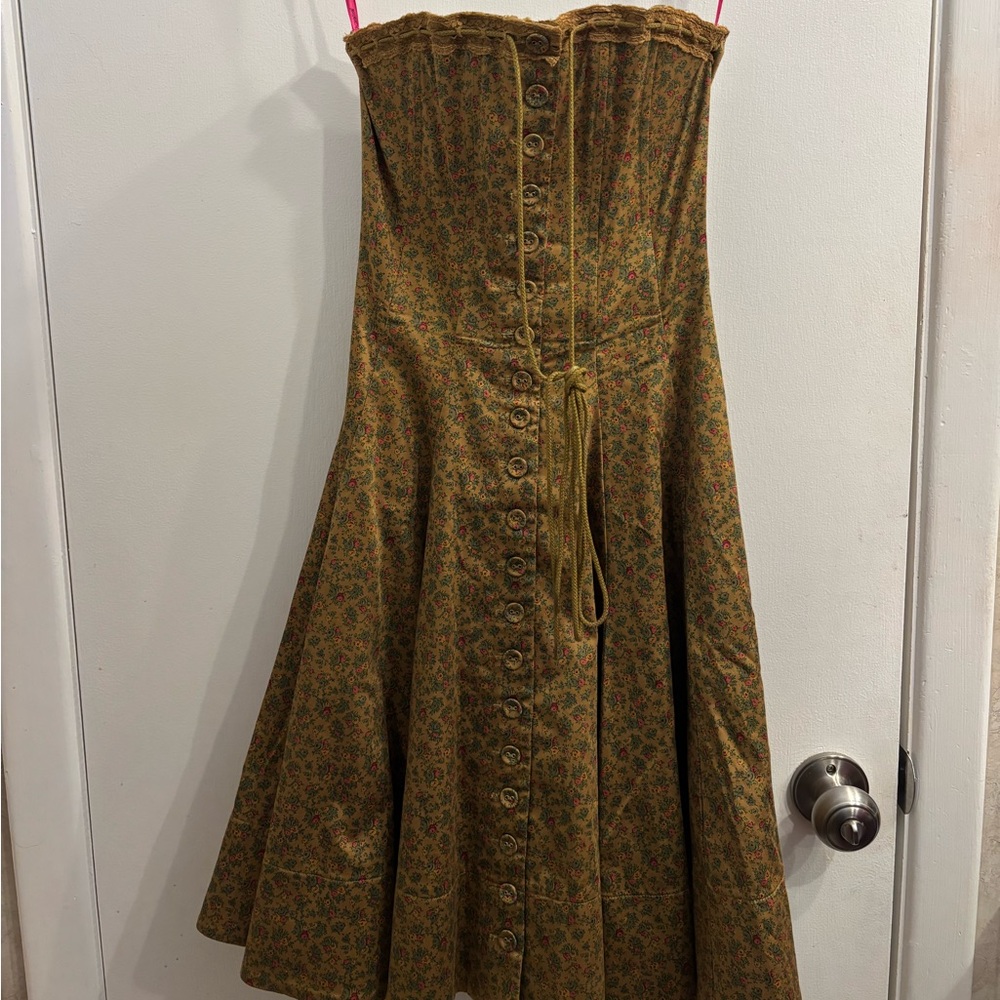 Rare Vintage Betsey Johnson Green & pink floral corset dress with buttonup front